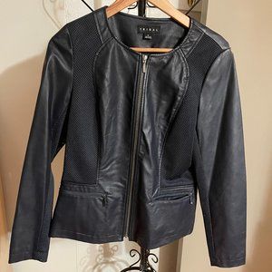 TRIBAL Navy Faux Leather and Mesh Moto Jacket